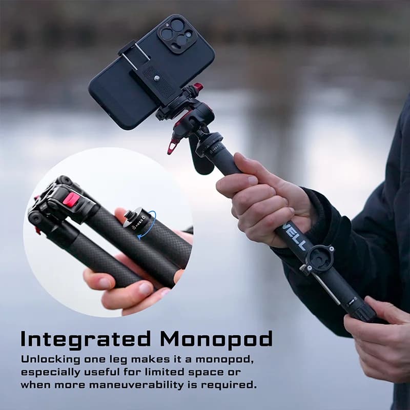 Freewell Trépied de voyage portable, 1.5m, boule résistante à 360 °, support multifonction en fibre 
