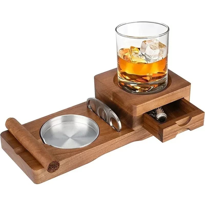 Support en verre portable pour whisky, cendrier en bois pour cigares, décoration domestique simple