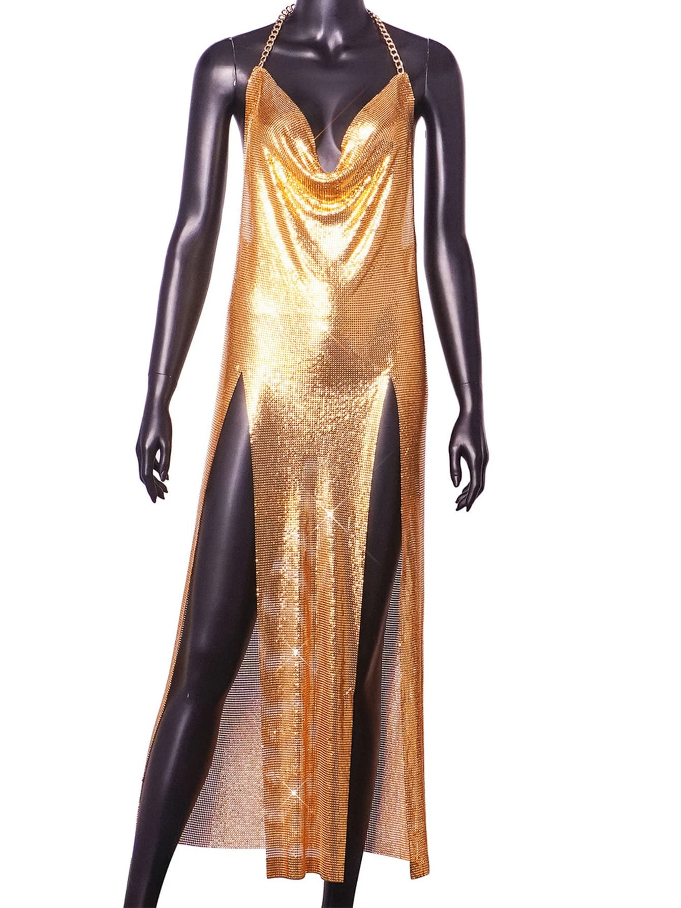 Robe d'été longue à paillettes en métal pour femme, sexy, transparente, dos nu, boîte de nuit, plage
