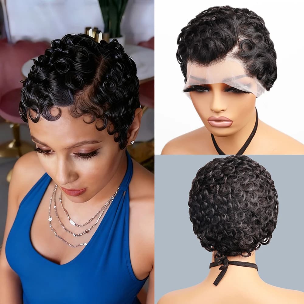 Perruque Lace Front Wig Body Wave 13x4 HD, cheveux naturels, coupe Pixie, sans colle, 100% cheveux h