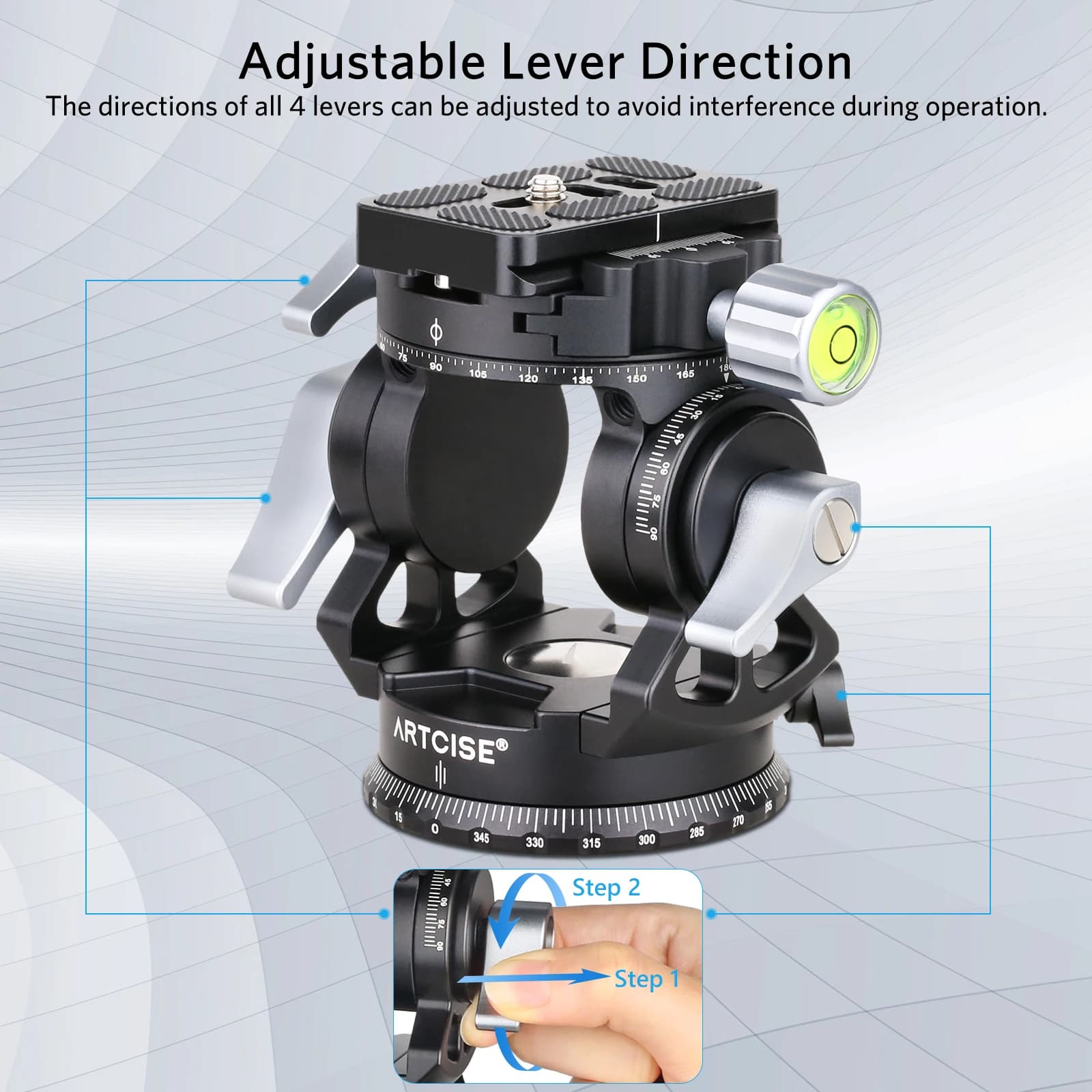 Artcise Nouvelle tête hydraulique vidéo creuse -51 ° +90 °   Tête vidéo fluide compacte légère CNC à