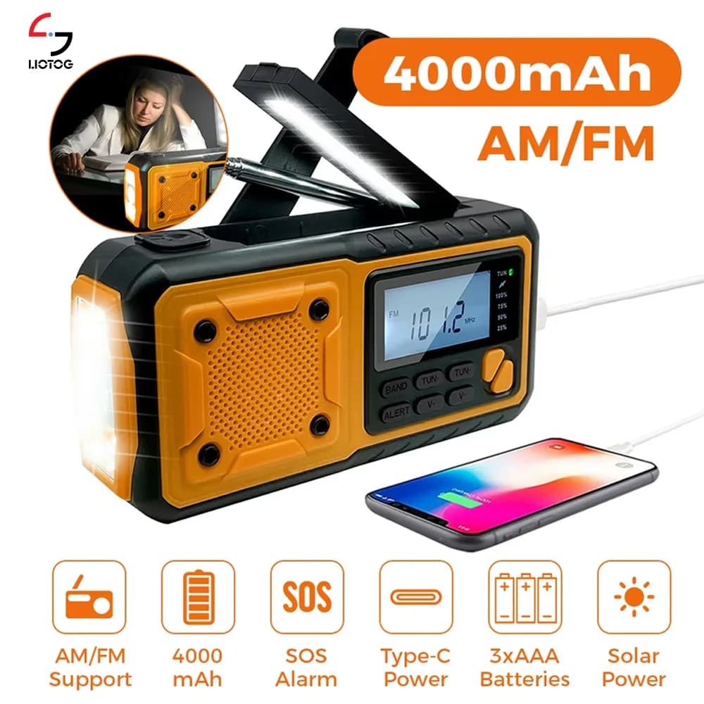 LOTOTG Portable d'urgence énergie solaire Radio manivelle charge AM/FM météo Radio Led lecture lampe