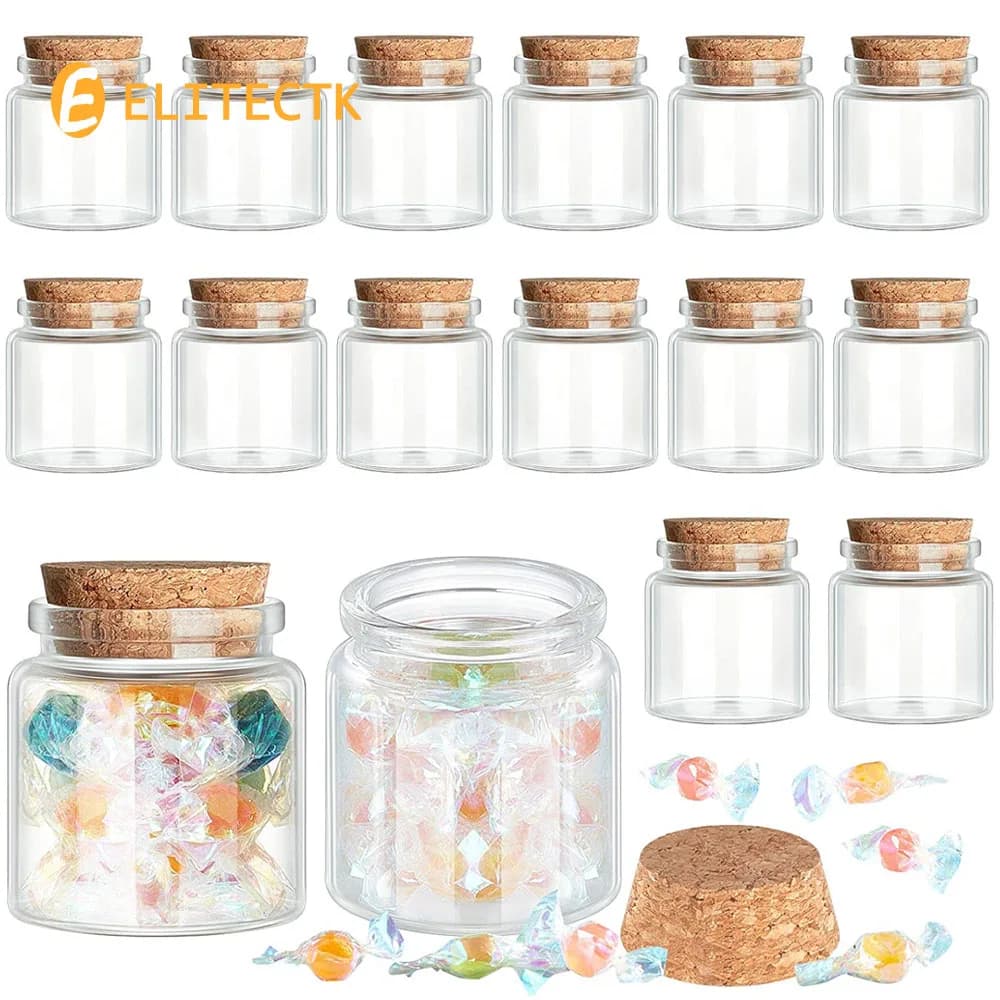 Lot de 24 petites bouteilles en verre avec bouchon en liège, 50 ml/1,7 oz, petits pots en verre, bou