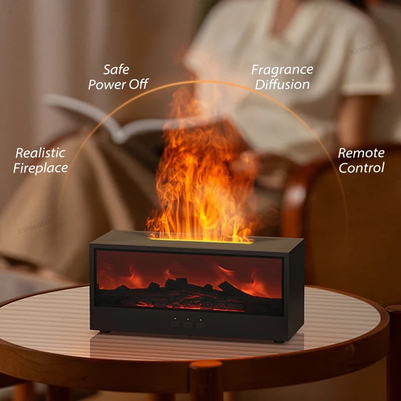 Humidificateur d'air de cheminée, diffuseur d'huile essentielle et d'arôme sans eau avec lumière LED