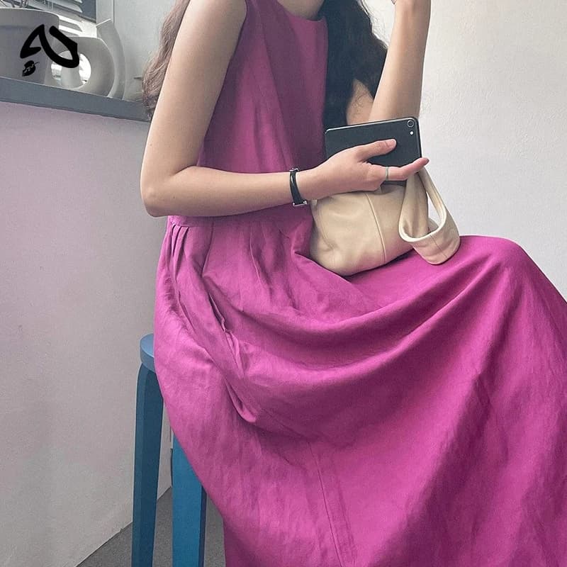 Nouvelles robes originales pour femmes, en coton et lin, sans manches, amples, décontractées, col ro