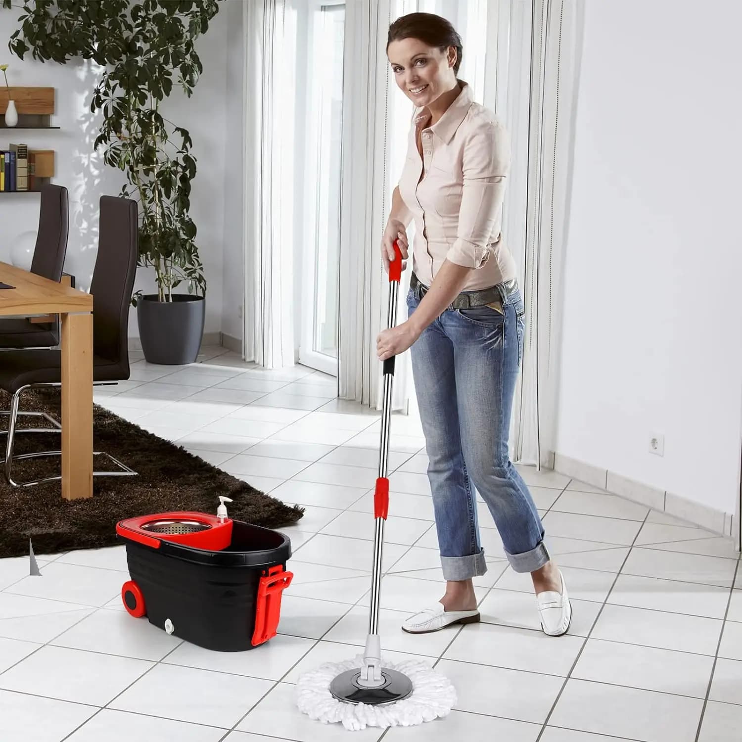 Ensembles de seaux à vadrouille rotative 360 °   Système de nettoyage de sol rotatif avec 3 têtes de