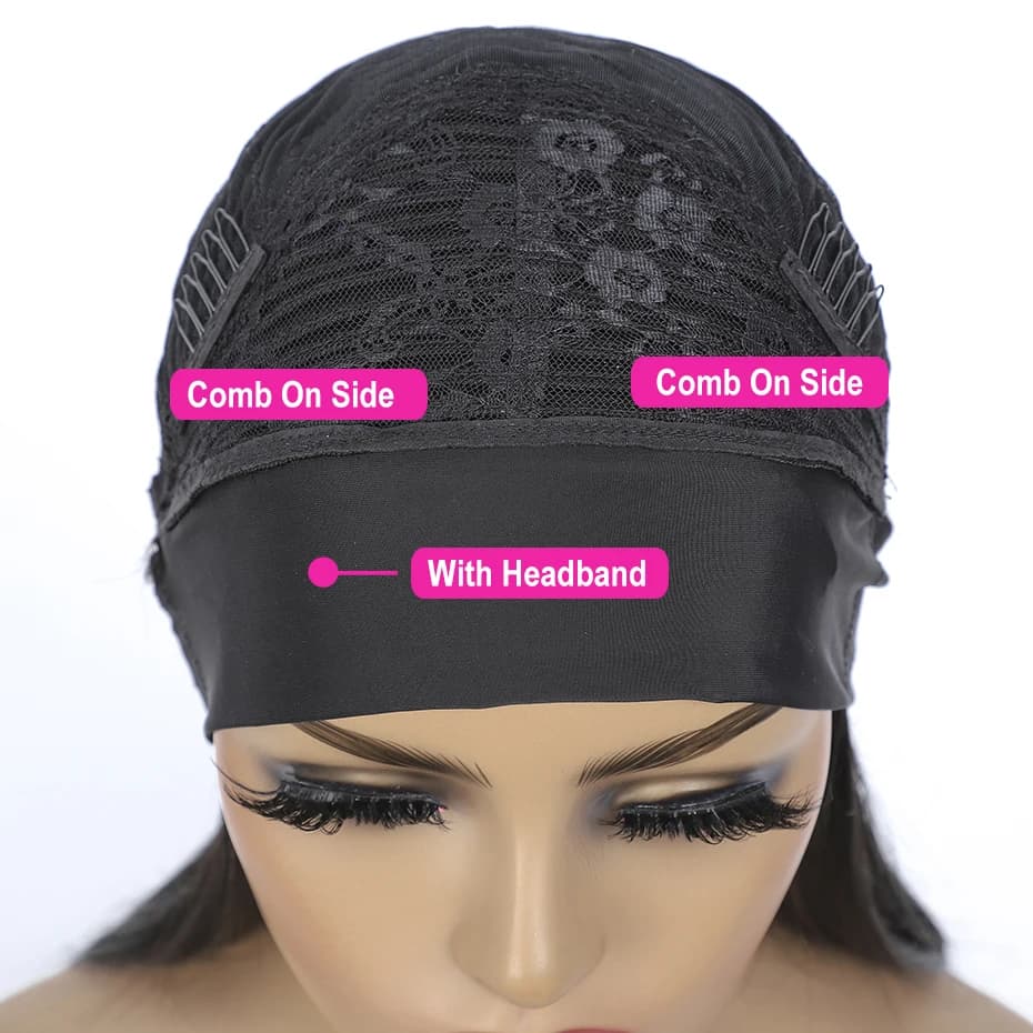 Perruque Brésilienne Naturelle Remy Cheveux Lisses Sans Colle, Faite à la Machine, pour Femme Noire