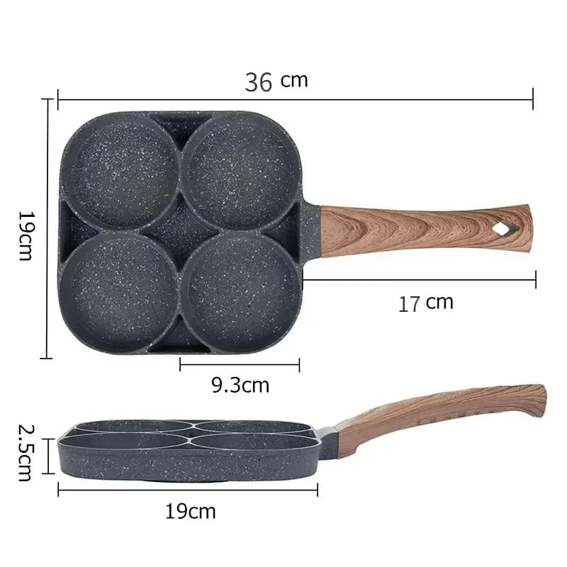 Poêle à omelette à quatre trous en pierre médicale, antiarina, à fond plat, pour œufs, boulettes, pe