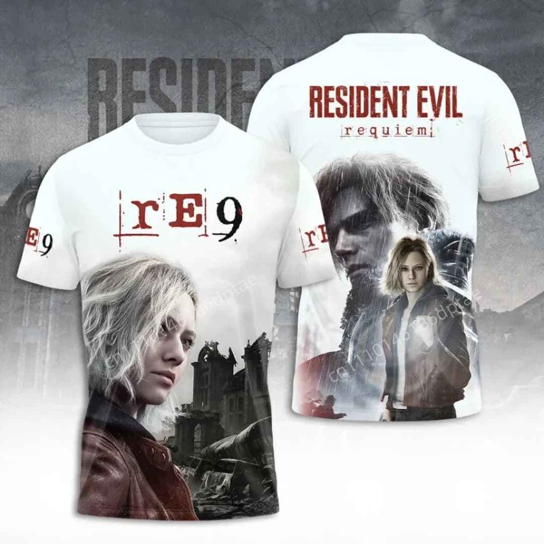 T-shirt graphique Resident Evil 9 Requiem Leon Kennedy pour hommes, vêtements imprimés en 3D pour fa