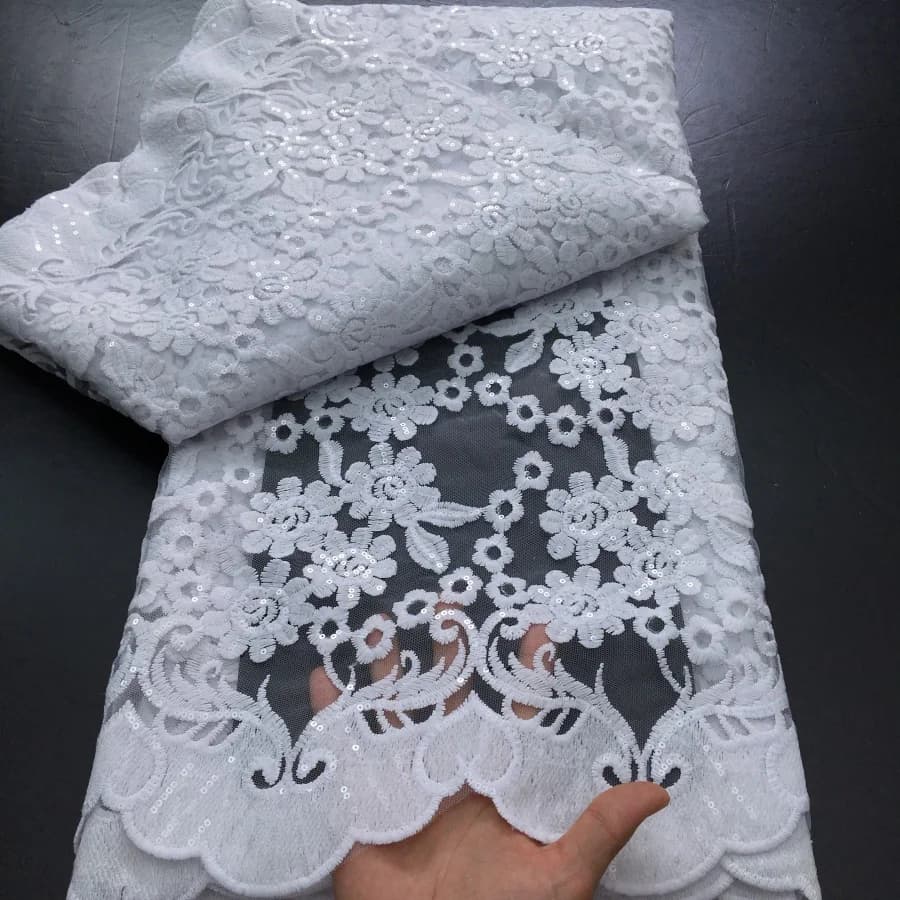 Tissu africain en dentelle Tulle et maille française blanche, 5 Yards, haute qualité, pour robe de m