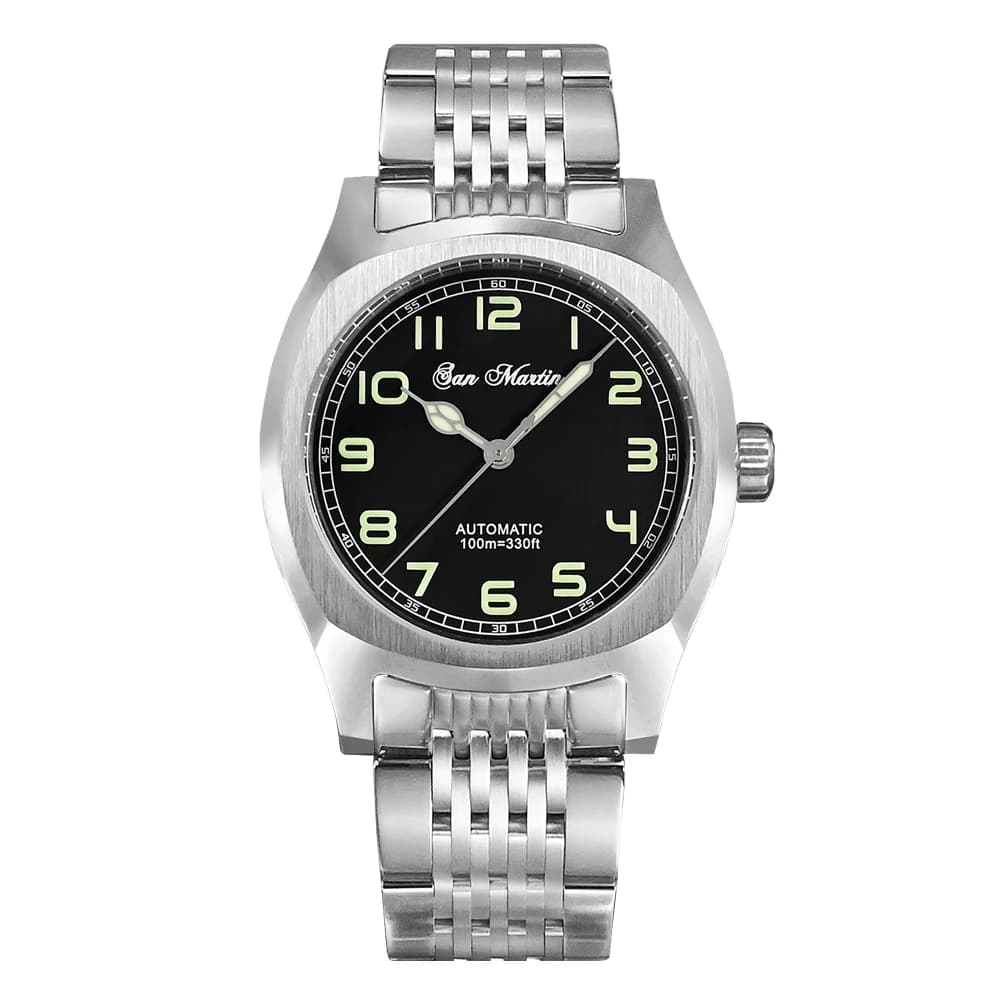 San Martin 38mm Original noir militaire mécanique montre automatique hommes montres saphir Lume Relo