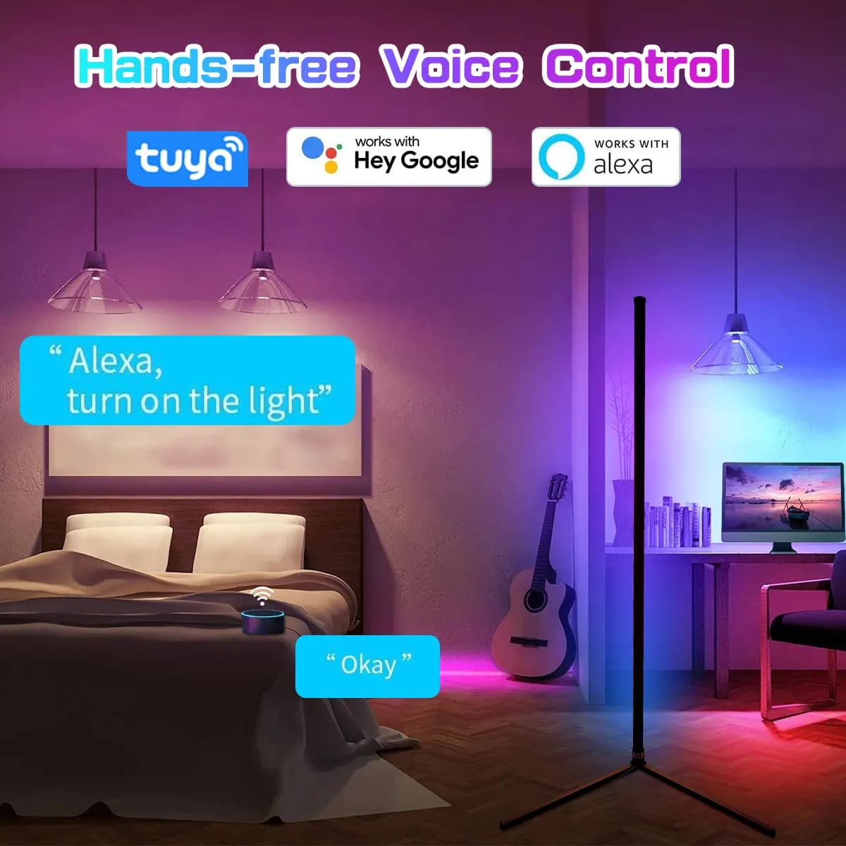 160cm Smart Tuya coin lampadaire Dimmable RGB LED moderne humeur éclairage Alexa support lumières po