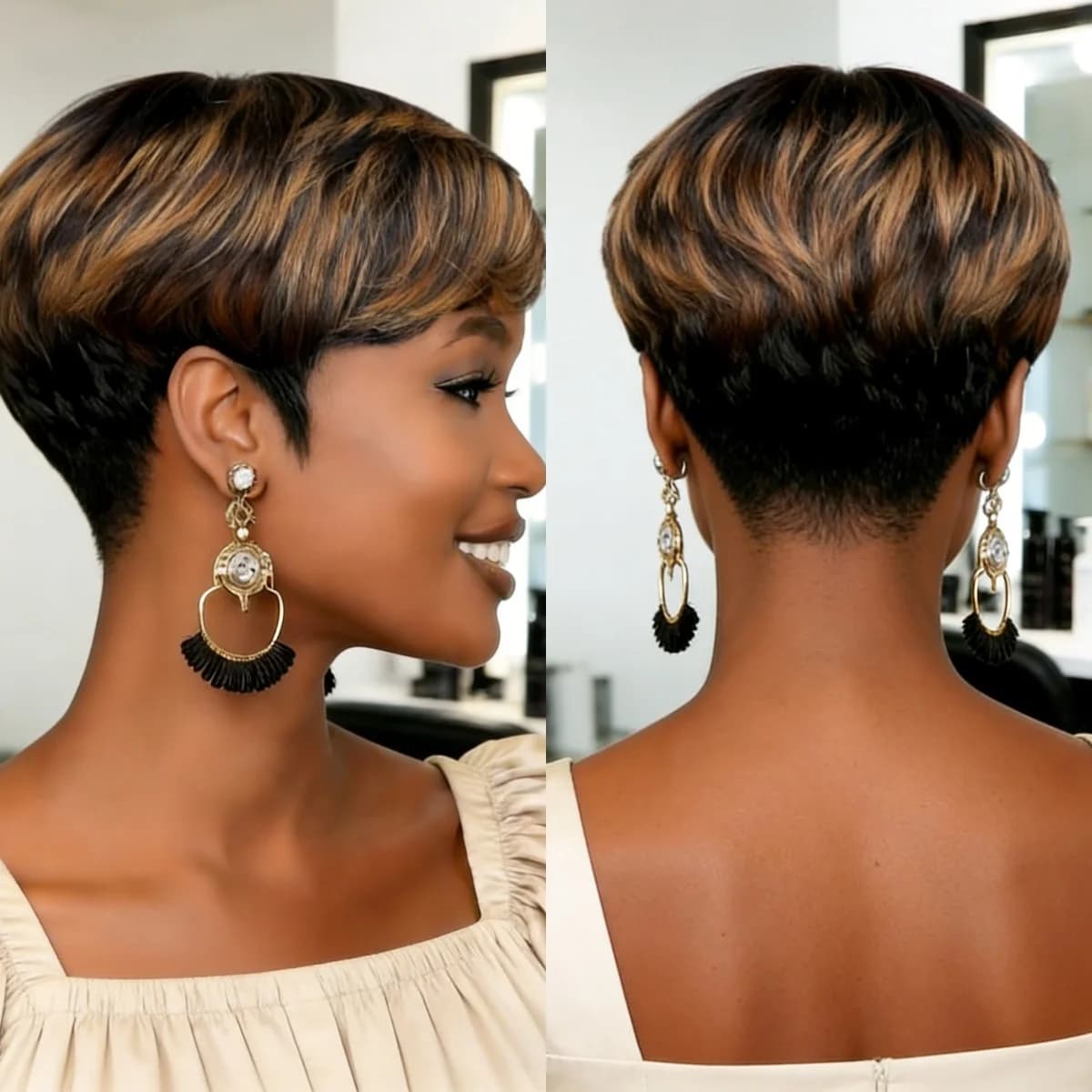 Perruque courte de style pixie en cheveux humains pour femmes, perruques entièrement fabriquées à la