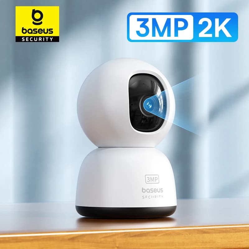 Baseus Mini caméra de surveillance intérieure IP WiFi HD 3MP/2K, dispositif de sécurité sans fil, av