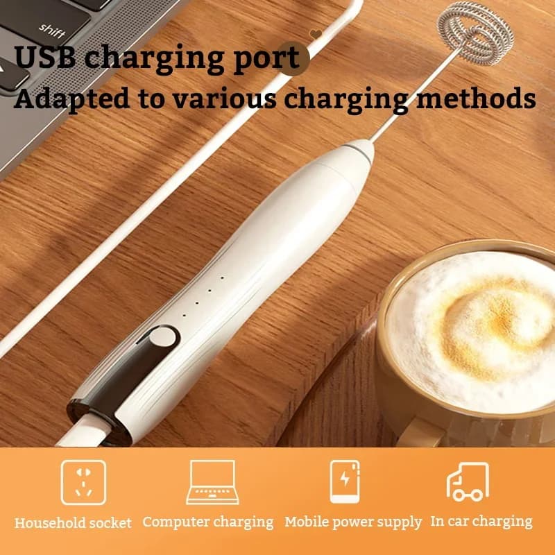 Mousseur à lait électrique, Rechargeable par USB, mélangeur de mousse, café, crème, cappuccino, bois