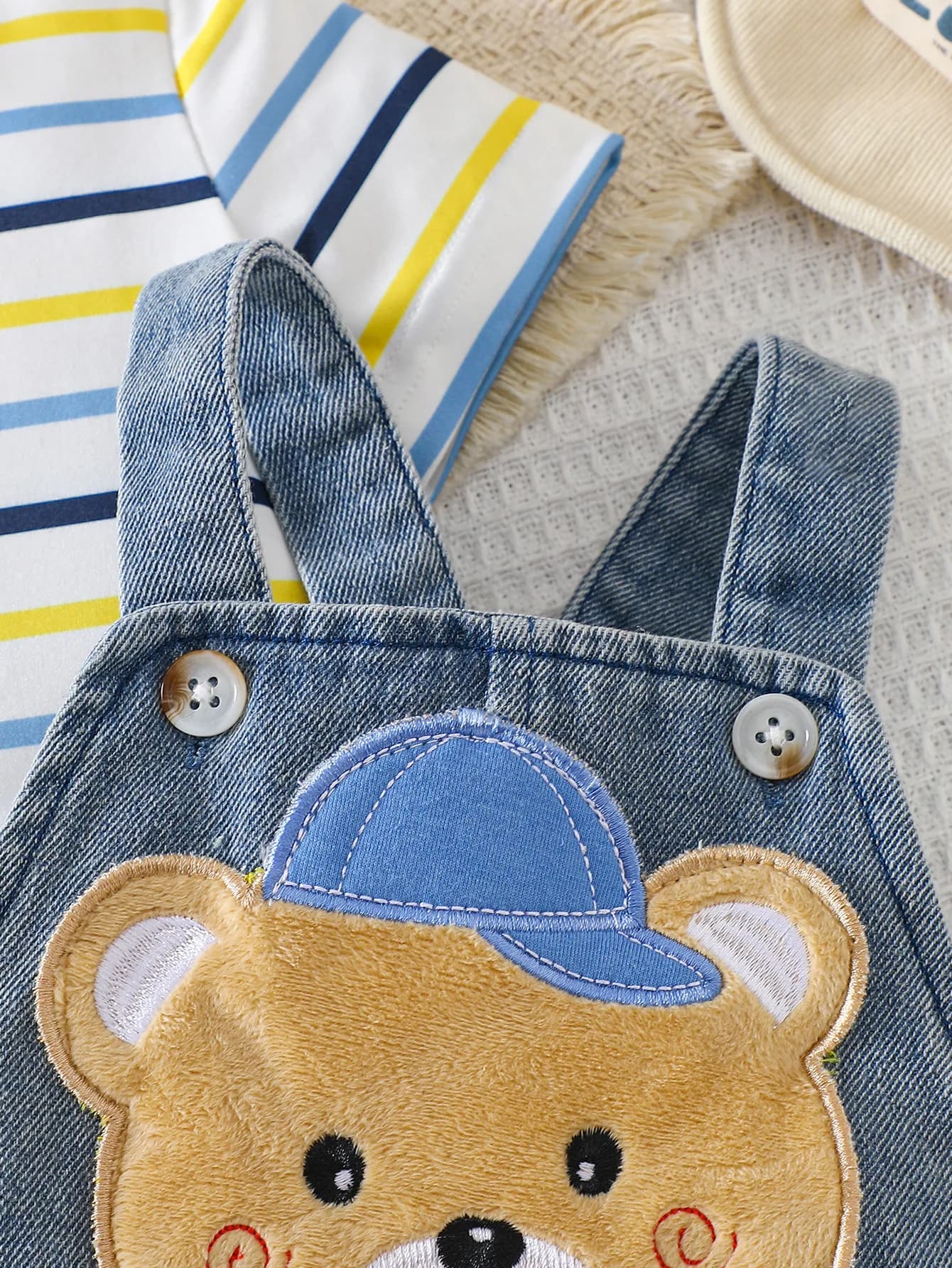 Ensemble t-shirt rayé à manches courtes et salopette en jean pour bébé garçon, ensemble deux pièces 
