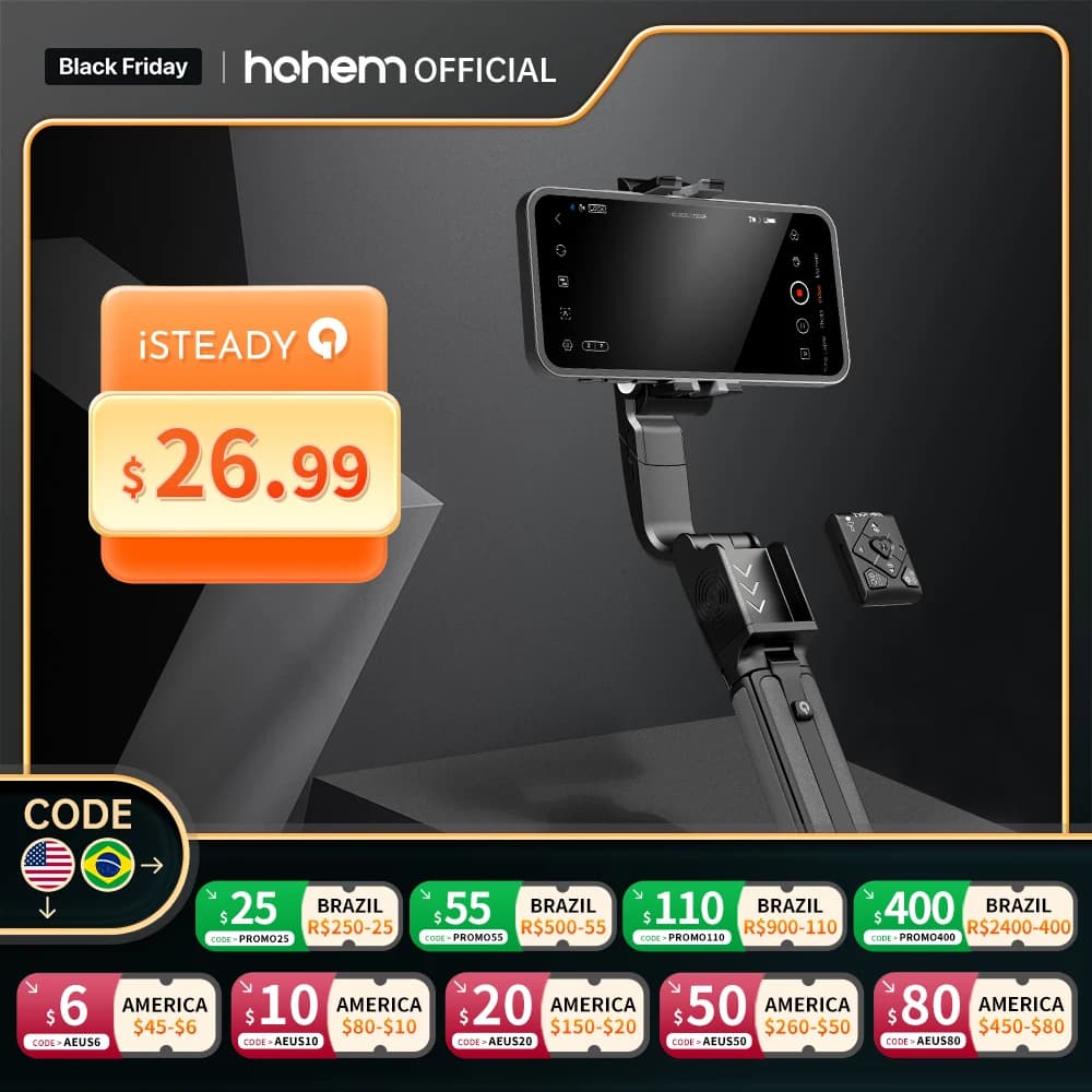 Hohem – iSteady Q stabilisateur de cardan portable, perche à Selfie, trépied réglable avec télécomma