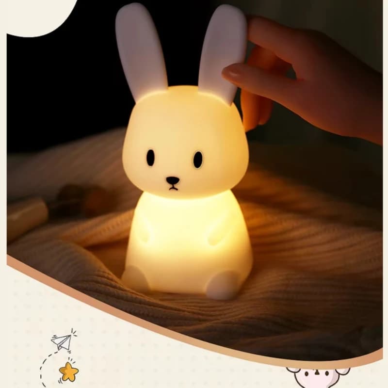 Veilleuse LED en silicone en forme de lapin, lampe tactile, lumière d'animal mignon, décoration de c