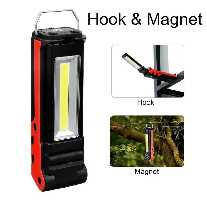 Lampe de travail LED COB à intensité variable, lampe de poche Rechargeable par USB avec batterie ext