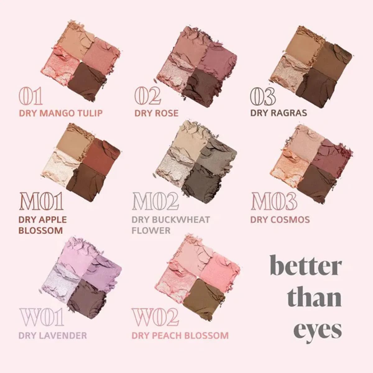 rom&nd Better Than Eyes PALETTE, texture de poudre fine, formule en poudre sèche, maquillage de luxe