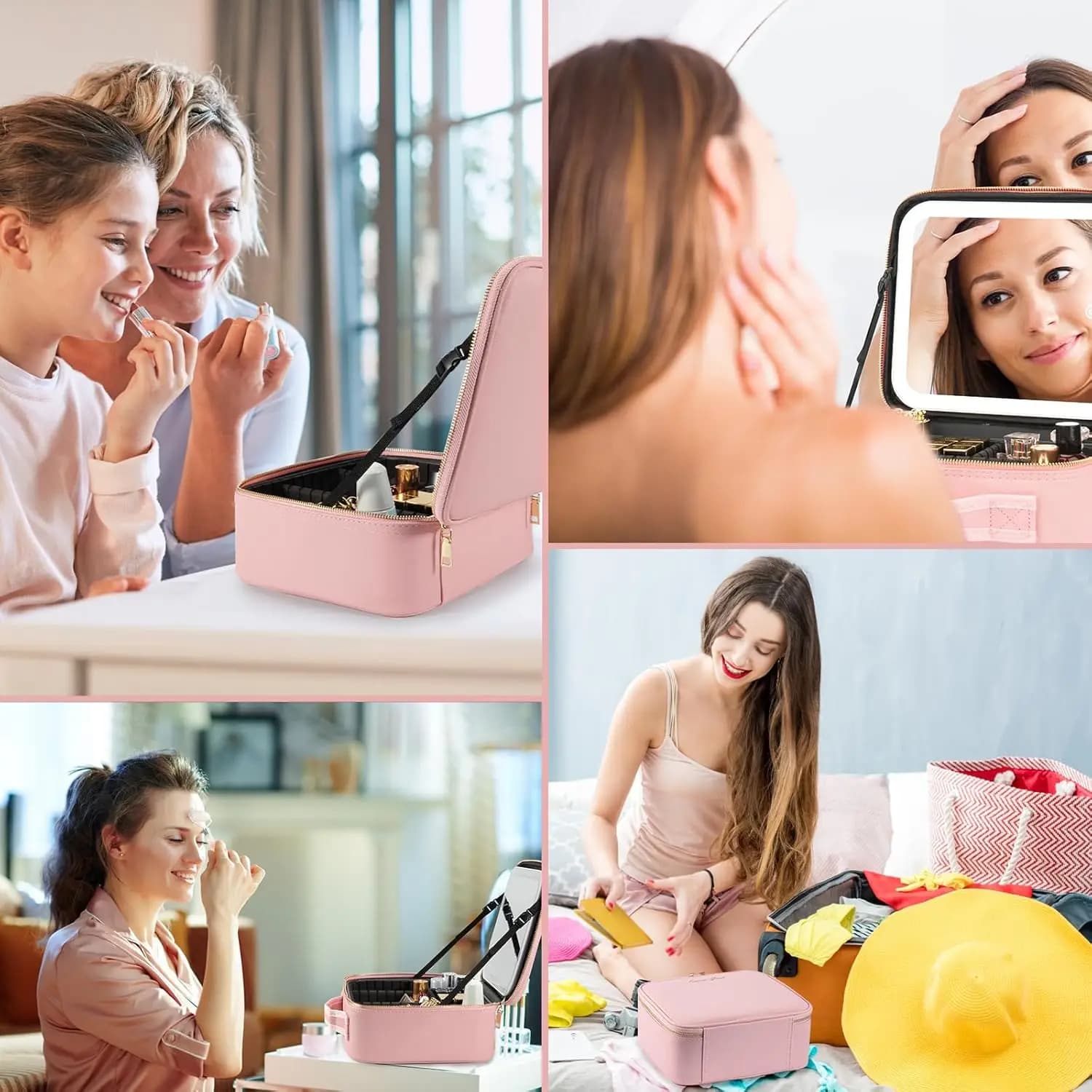 Trousse de maquillage avec miroir LED, grande mallette de voyage, organisateur de cosmétiques, sacs 