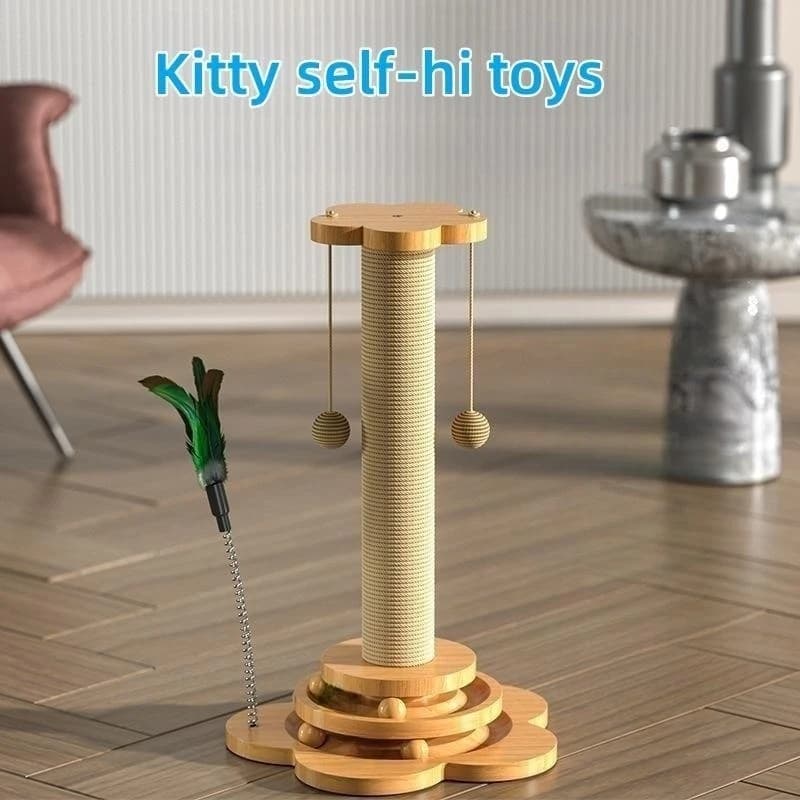 Jouet pour chat en bois massif, plateau tournant pour chat, boules de bâton amusantes, planche à gra