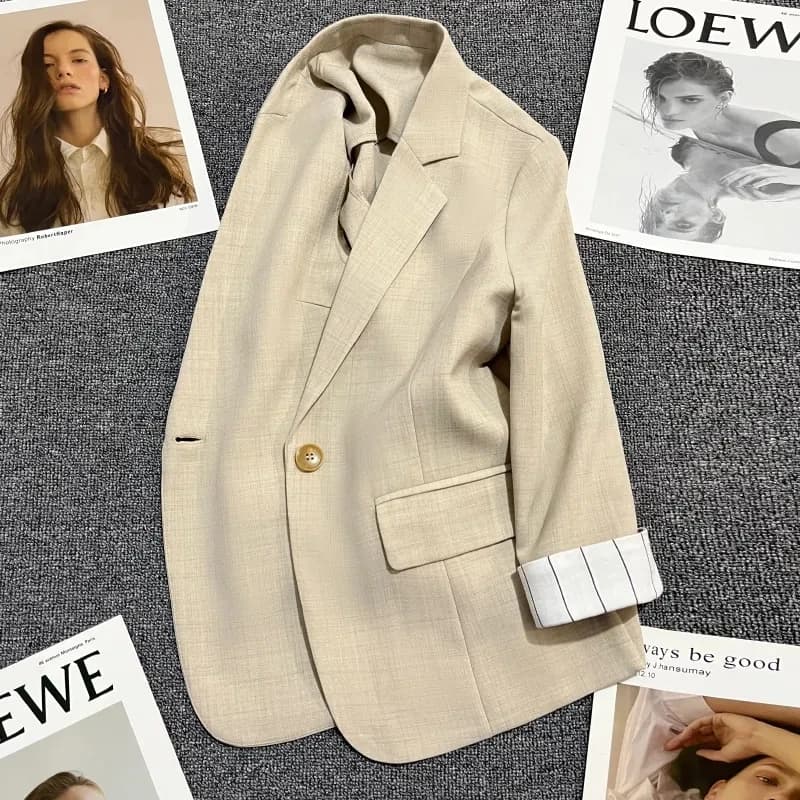 Veste fine rayée avec poignets d'abricot pour femme, manteau imbibé, blazer décontracté, mode coréen