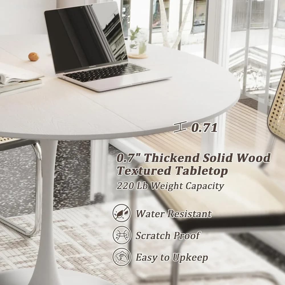 Table à manger ronde blanche de 47 pouces pour 4 5 6 personnes, table tulipe avec plateau étanche en