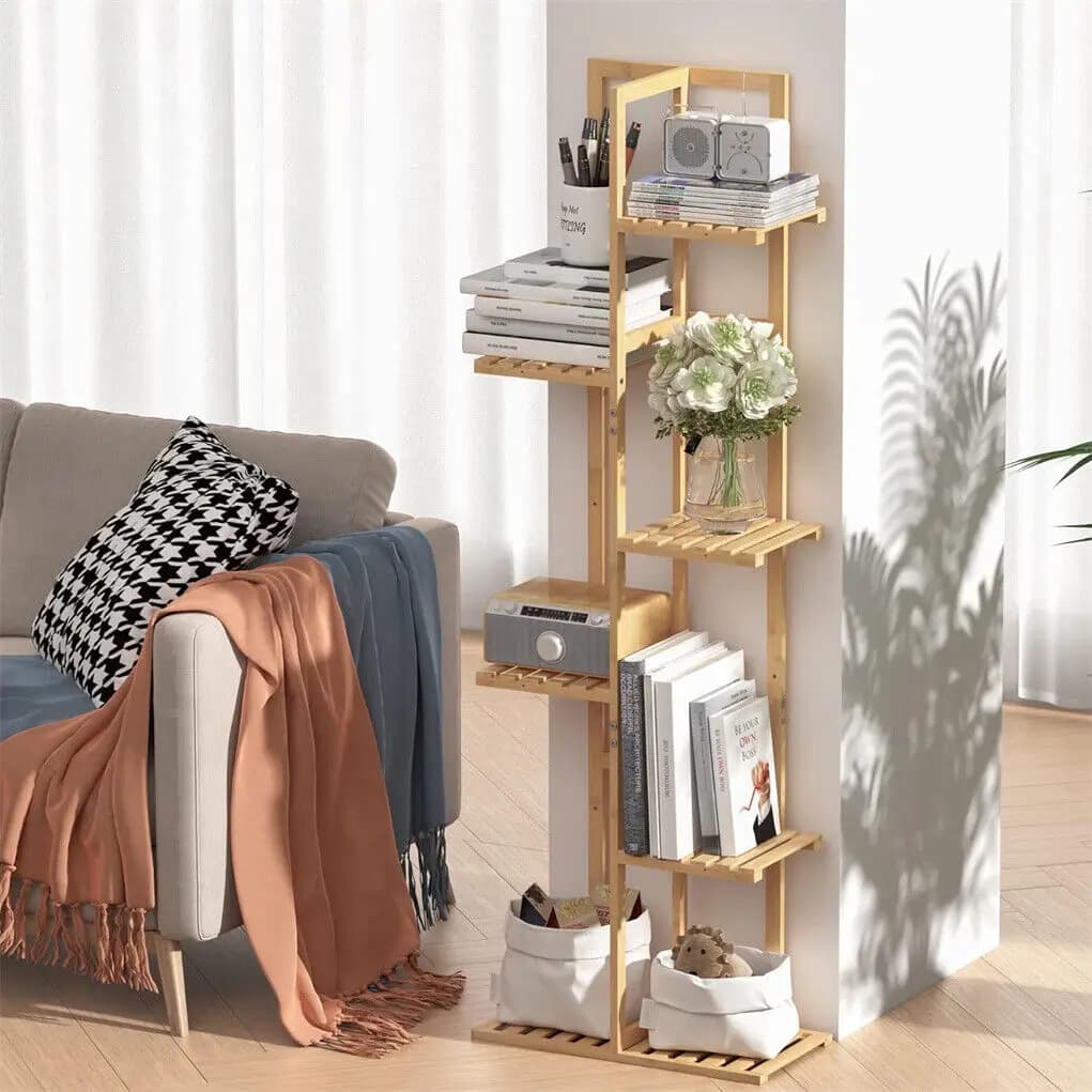 Grand Support d'Angle en Bambou T1 pour Plantes, Plusieurs Fleurs, Étagère d'Niket d'Extérieur