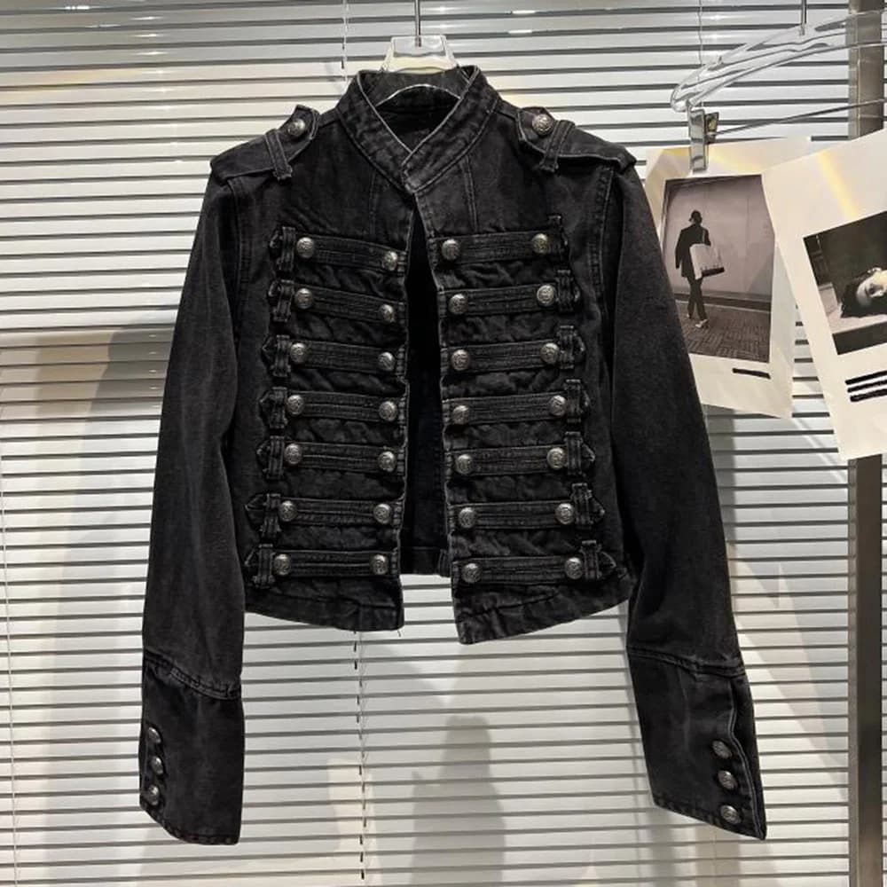 Veste délavée à boutons en métal côtelé mince pour femmes, haut en denim, style court, vêtements d'e