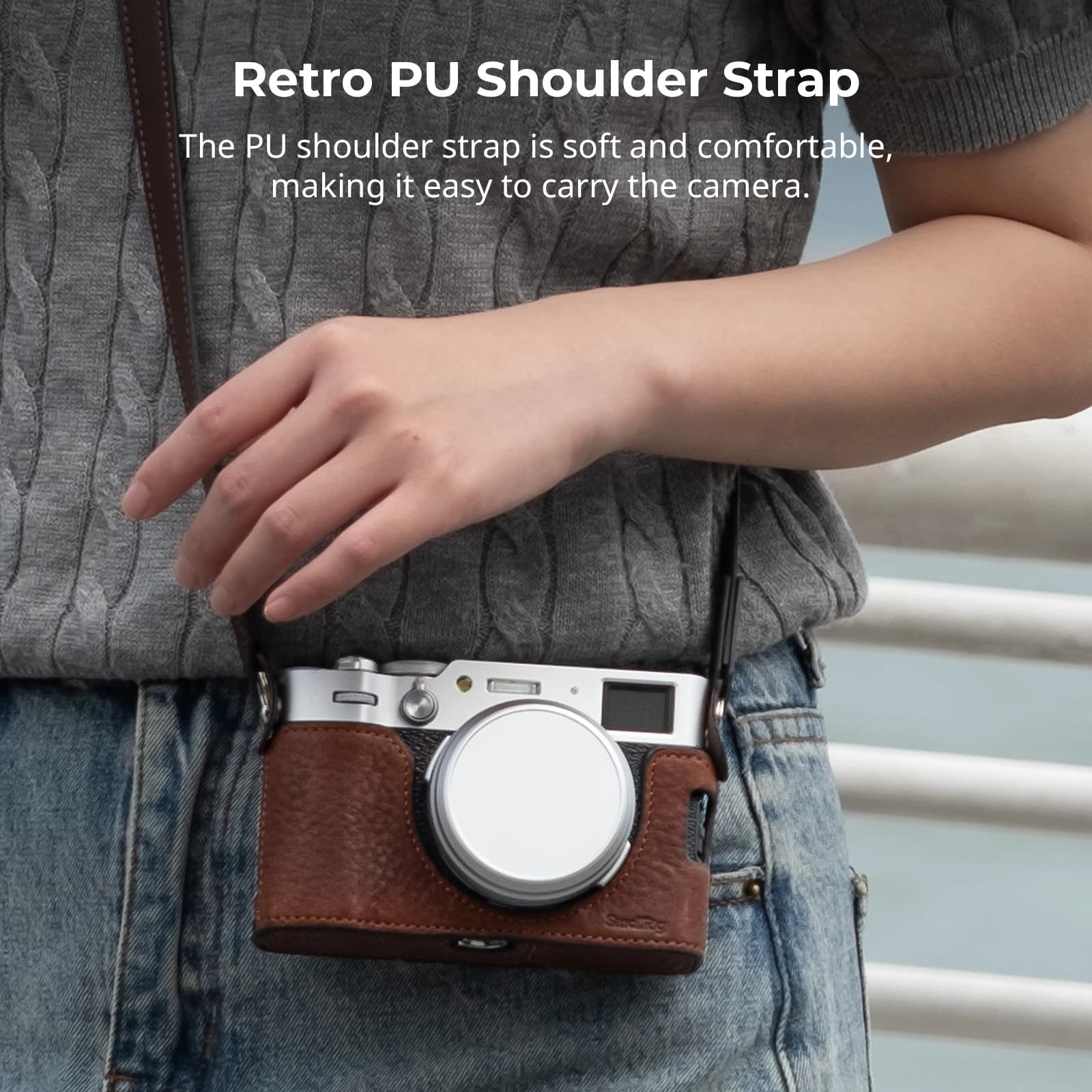 SmallRig X100VI Kit demi-cuir avec bandoulière, étui demi-cuir pour appareil photo en cuir de style 