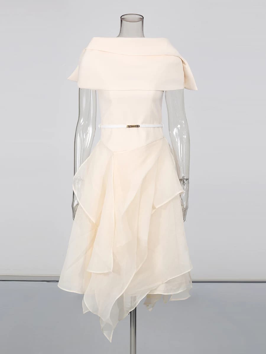 CHICEVER Ensemble deux pièces irrégulier uni pour femme, col châle à revers, sans manches, robe long