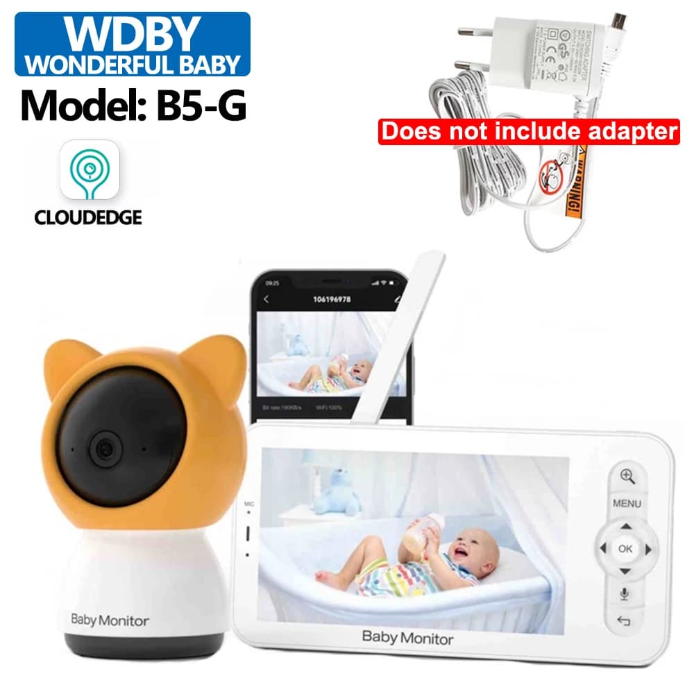 Moniteur bébé sans fil 3MP avec écran 5 pouces, caméra de sécurité PTZ, vision nocturne IR, berceuse