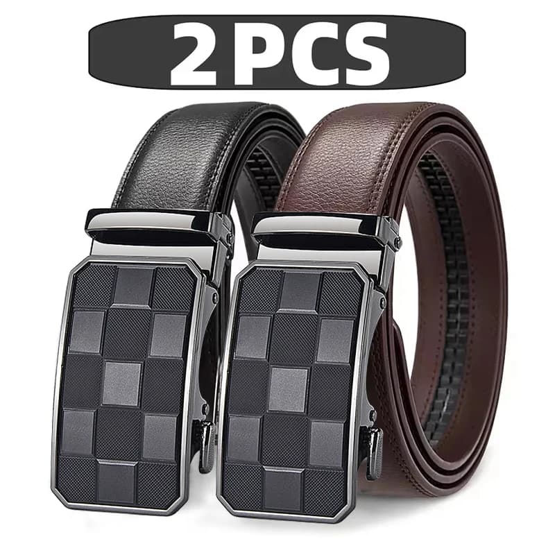 Ceinture automatique pour hommes Ceinture à boucle réglable en cuir véritable Ceinture de style équi