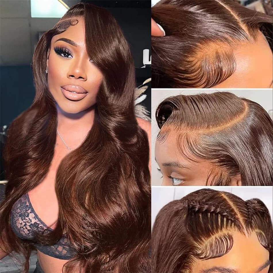 Perruque Lace Front Wig Body Wave marron chocolat, perruque Lace Frontal Wig transparente 13x6 HD, c