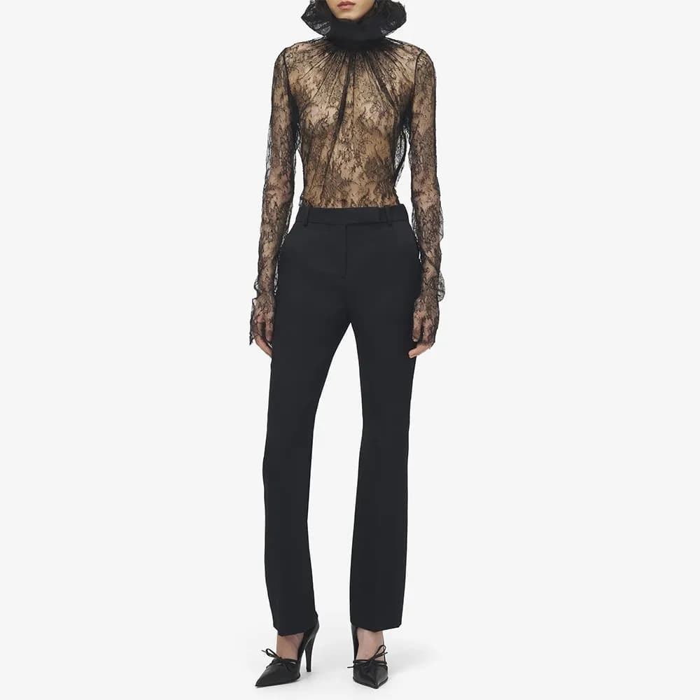 TWOTWINSTYLE Chemise chic en dentelle noire à empiècements pour femme, col rond, manches longues, am