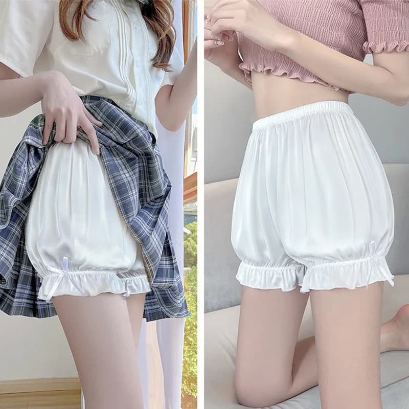 Culotte bouffante en dentelle à volants pour femme, pantalon Aliments, pantalon de sécurité Jk blanc