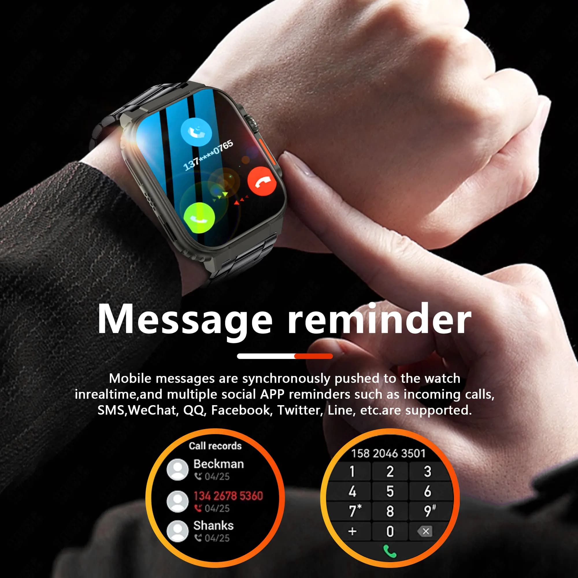 LIGE-Montre Connectée Ultra Étanche pour Homme et Femme, Appel Bluetooth, TWS, Musique Locale, Horlo