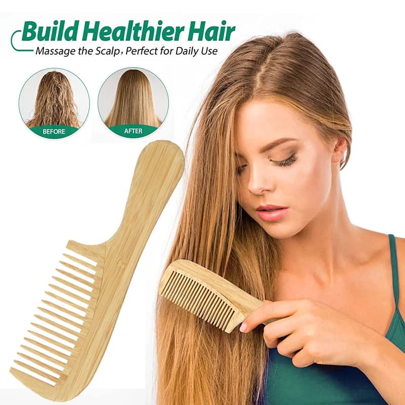 1 peigne en bambou naturel et bois, cheveux lisses, massage antistatique du cuir chevelu, peigne en 