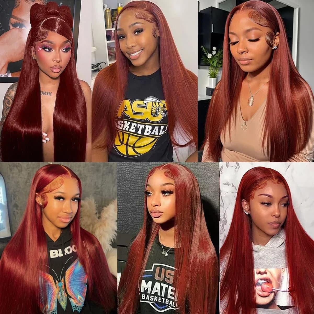 Perruque Lace Closure Wig Brésilienne Naturelle, Cheveux Lisses, Brun Rousse, Auburn, Cuivre, 4x4, D