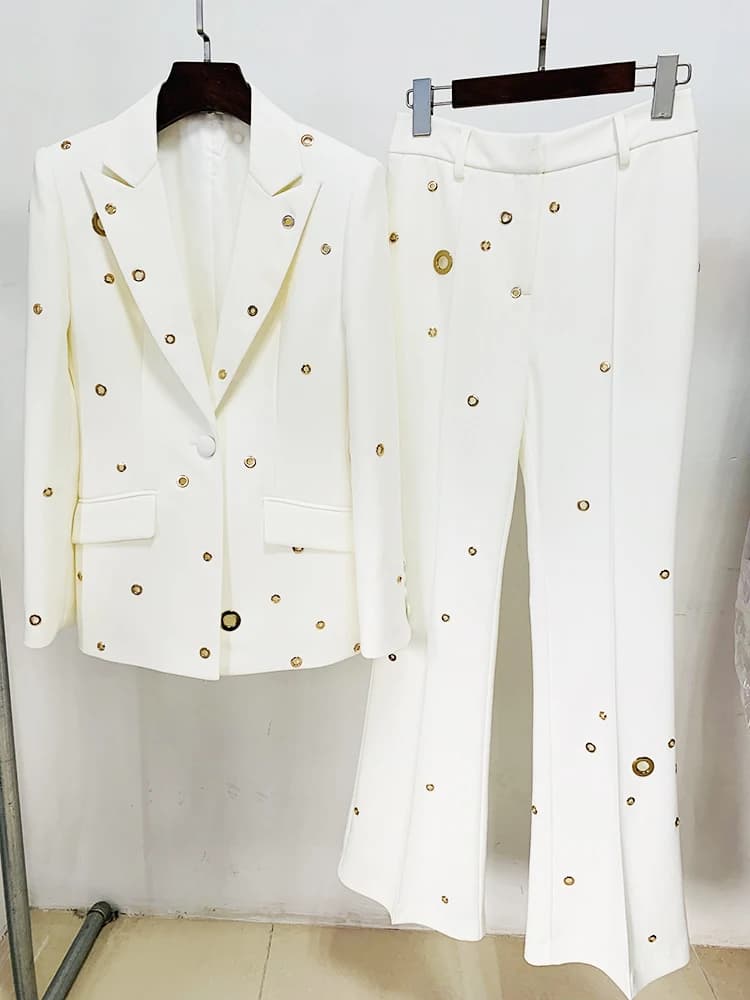 HIGH Calls ALITY2025-Ensemble de Blazer et Pantalon Slim Fit pour Femme, Bouton Unique, Oeillet, Rev