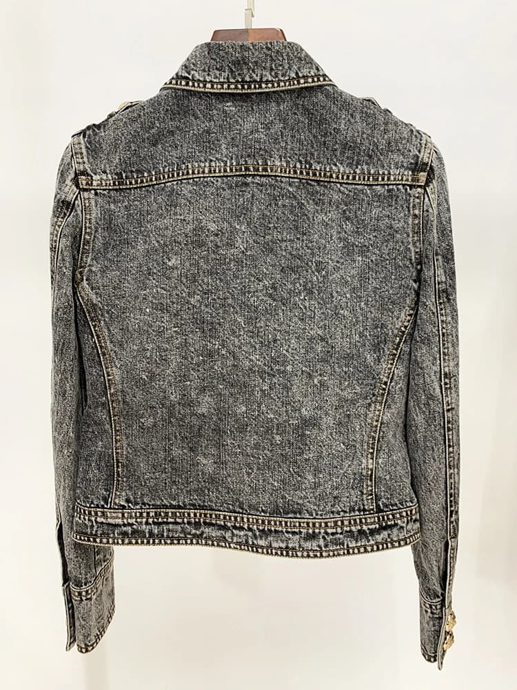 HIGH STREET Nouveauté 2026 Automne/Hiver Veste en jean pour femme de créateur, délavée à la pierre, 
