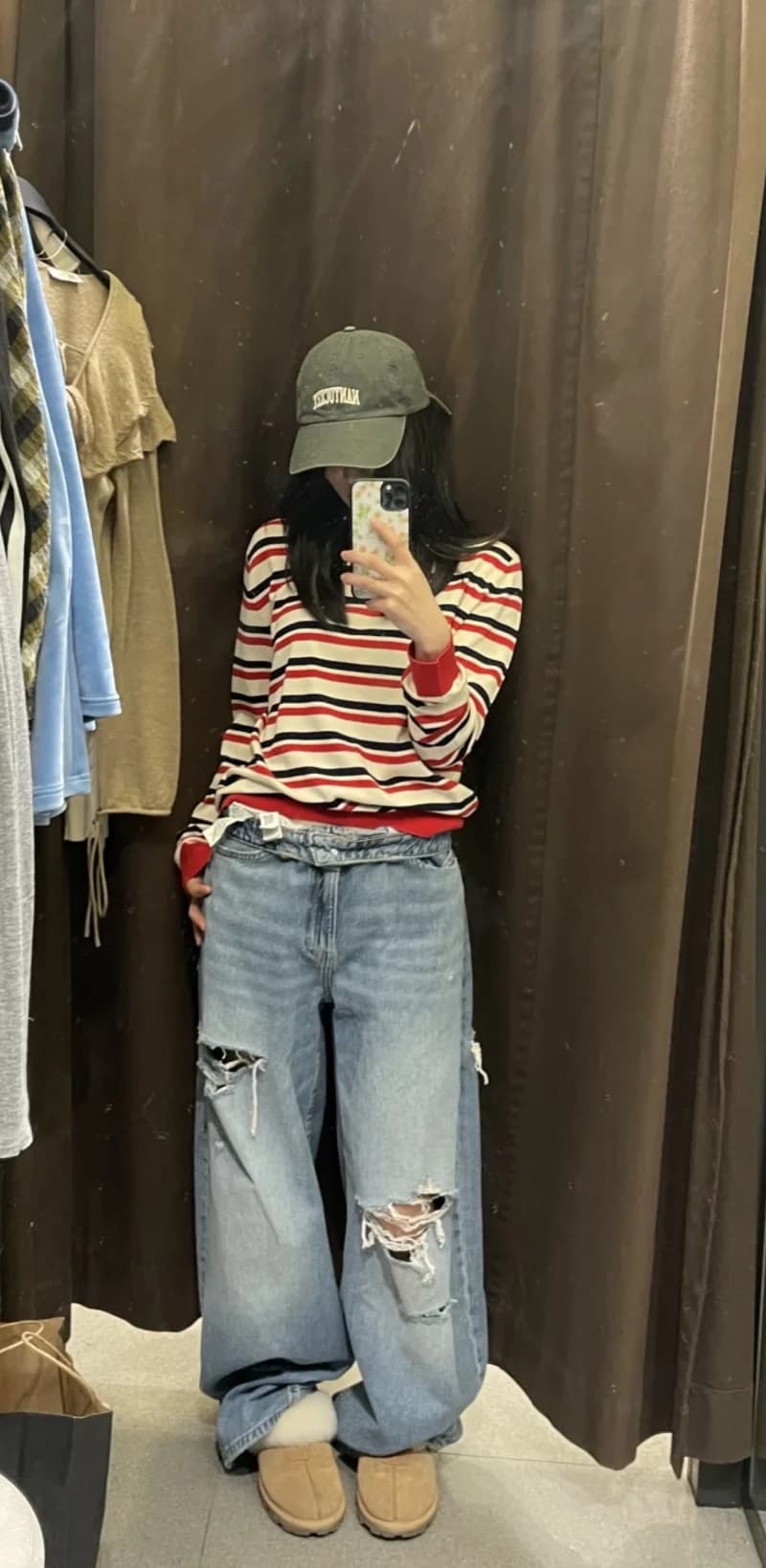 ETJ 2025 femmes nouvelle mode de rue taille pliable taille moyenne jean déchiré délavé version ample