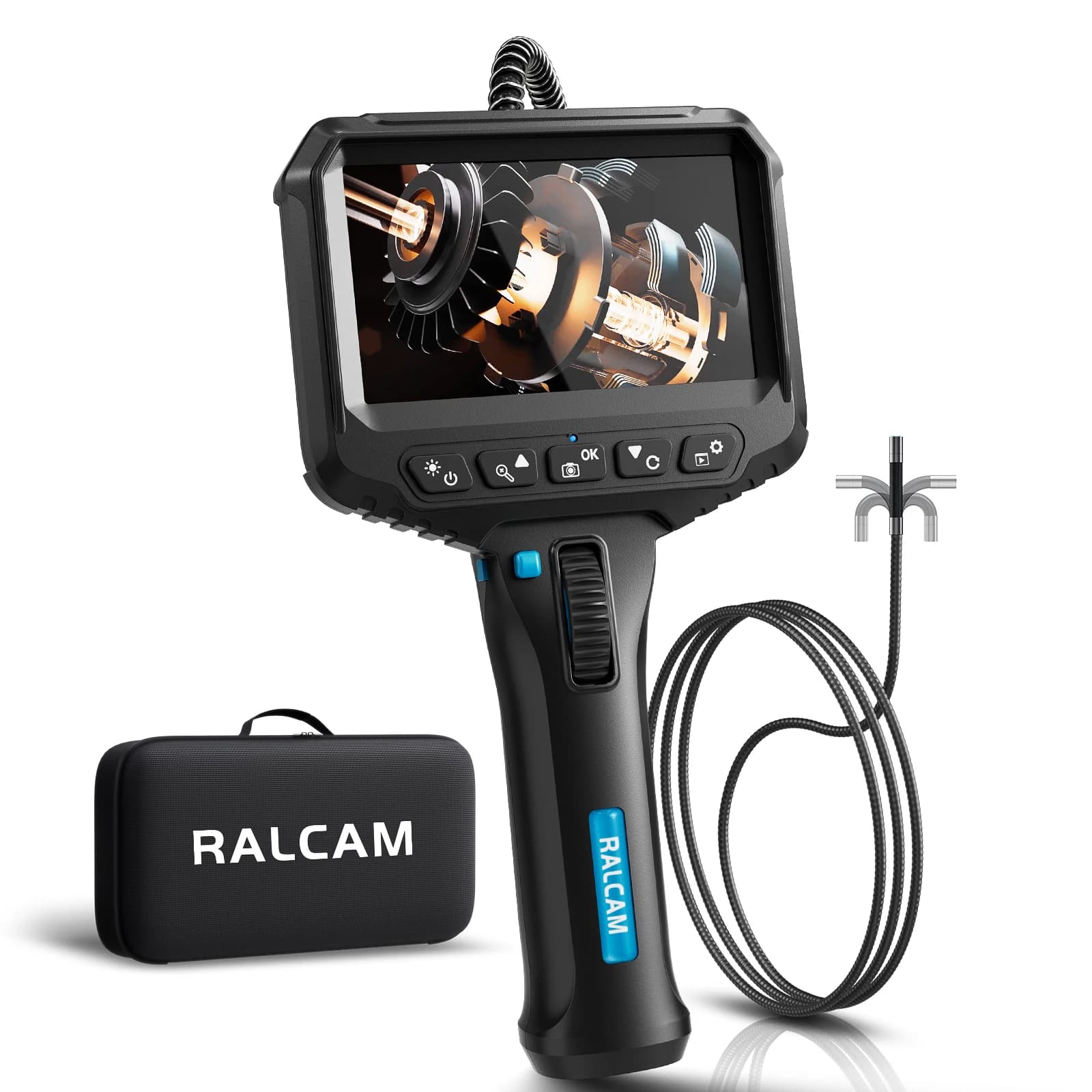 Ralcam 210 °   Caméra endoscopique industrielle de direction, 8mm, 4.3'IPS, écran étanche, endoscope