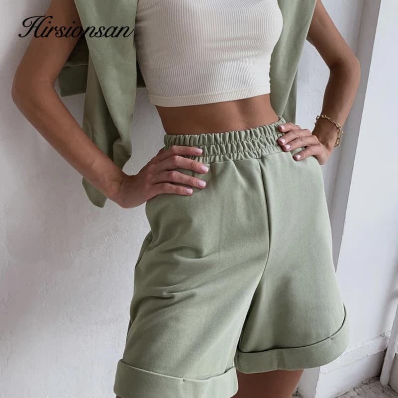 Hirsionsan-Ensemble deux pièces en coton pour femme, t-shirt à manches courtes et pantalon court tai