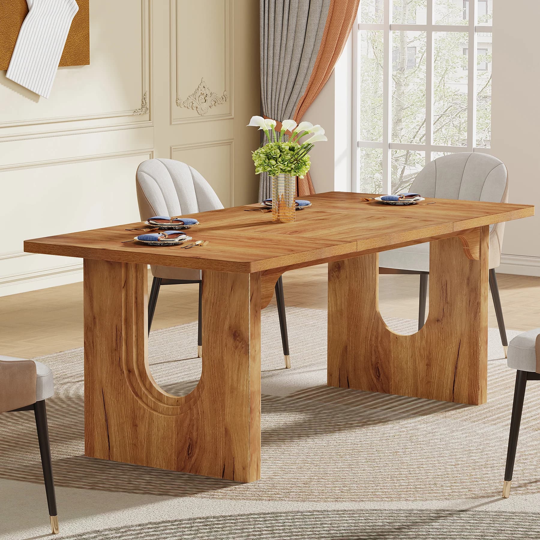 Tribesigns Table à manger moderne pour 6 à 8 personnes, grande table à manger de cuisine de 71 po av