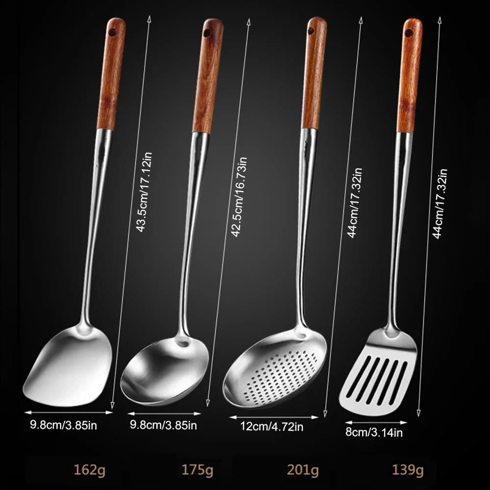 Spatule cuillère en acier inoxydable, manche en bois, pelle de cuisson, louche, ustensiles de cuisin