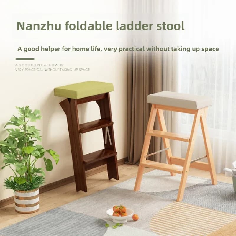 Tabouret à échelle en bambou pour la maison et la cuisine, chaise pliante, multifonctionnel, pédale,