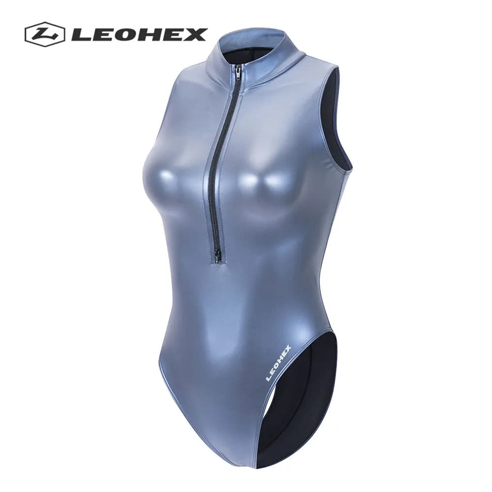 LEOHEX – body sans manches pour femmes, Sexy, mat, fermeture éclair sur le devant, justaucorps, coup
