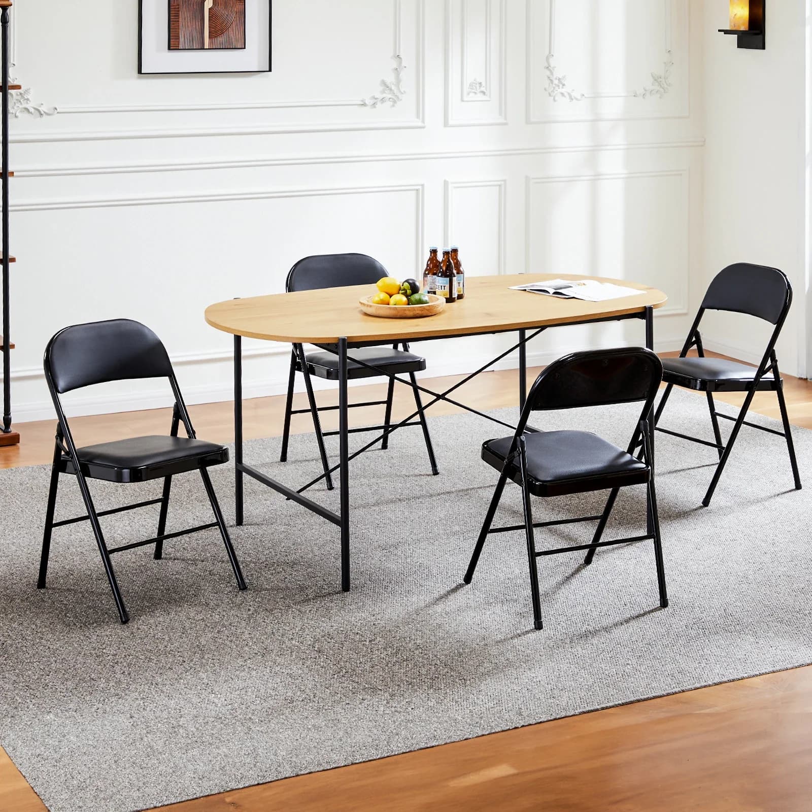 Lot de 4 chaises pliantes rembourrées en cuir, en métal robuste, faciles à utiliser et à ranger, pou